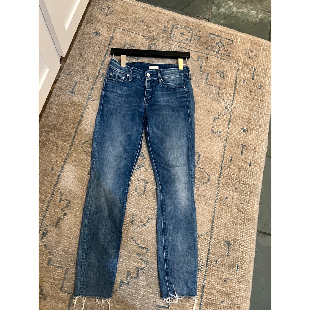 Mother The Looker  Raw Hem Strait Leg Jeans Beachy  Blue Size 26